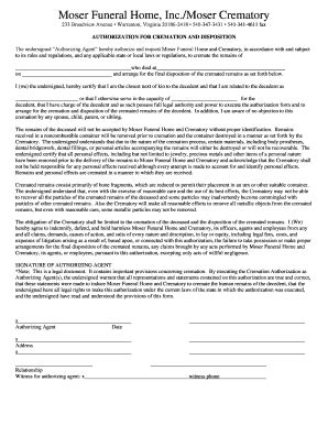 Fillable Online Cremation Authorization Form Pdf Moser Funeral Home