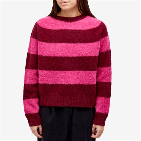 YMC Jets Stripe Crew Knit Burgundy Stripe END KR