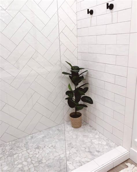 Subway Tile Shower With Herringbone Accent Wall Soul And Lane