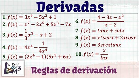 La Derivada y las reglas de derivación 10 Ejercicios explicados desde