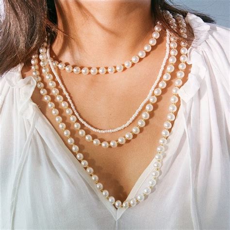 Bohemian Multi Layer Imitation Pearl Choker Necklace In Pearl