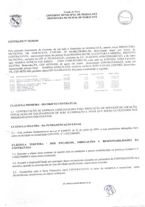 CONTRATO N 20220340 Prefeitura Municipal de Maracanã Gestão 2021 2024