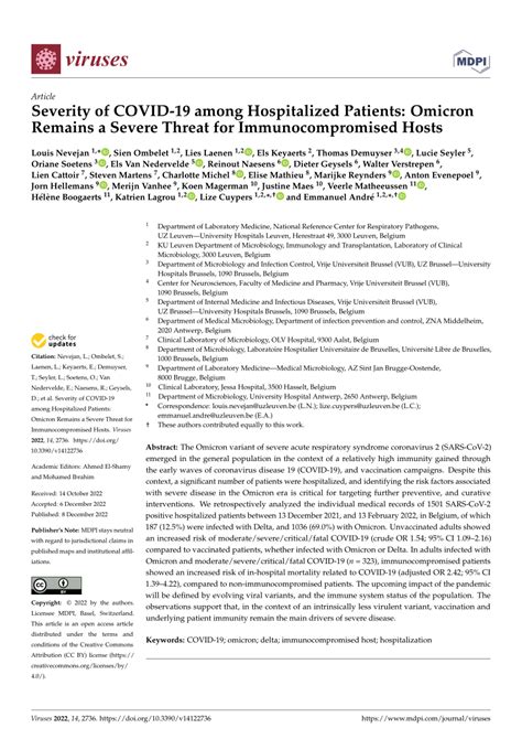 Pdf Severity Of Covid 19 Among Hospitalized Patients Omicron Remains