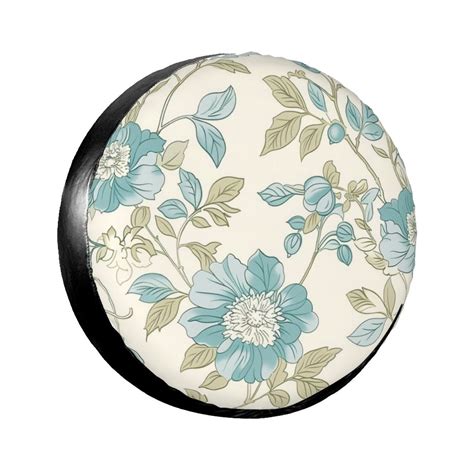 Symmetrical Floral In Light Blue And On Beige Background Spare Tire