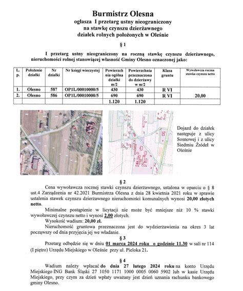 Burmistrz Olesna Og Asza I Przetarg Ustny Nieograniczony Na Stawk