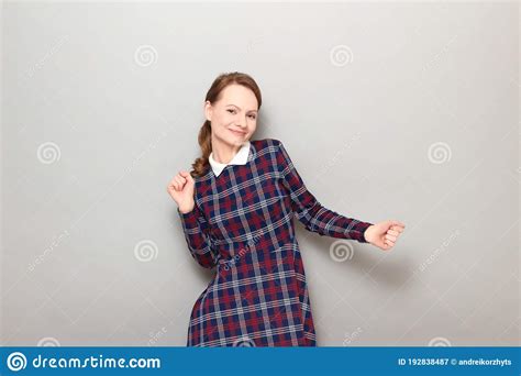 Portrait Of Happy Carefree Joyful Girl Dancing And Smiling Stock Image