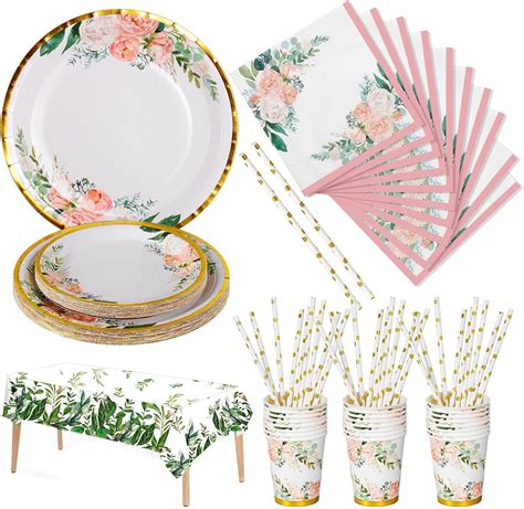 Nkaiso Party Tableware Set Flower Birthday Party Supplies 126 Pcs