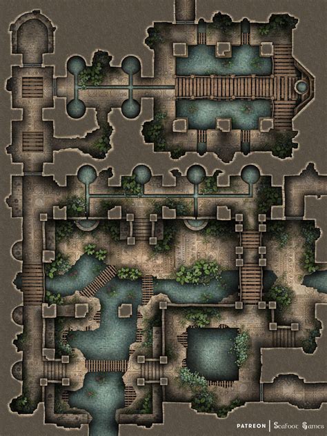 Free D D Battlemap Overgrown Wellspring Temple Seafoot Games