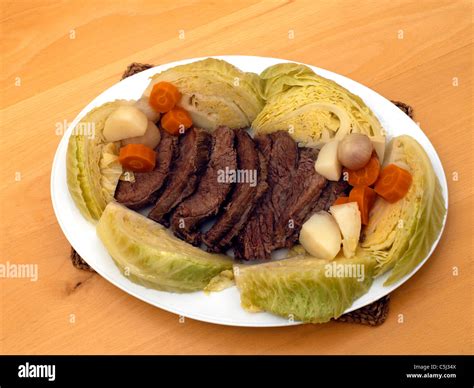 Corned Beef Cabbage Potatoes And Carrots Traditional Irish Dish Eaten On St Patricks Day In