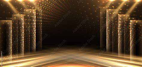 Elegant Golden Stage Diagonal Glowing With Lighting Effect Sparkle On