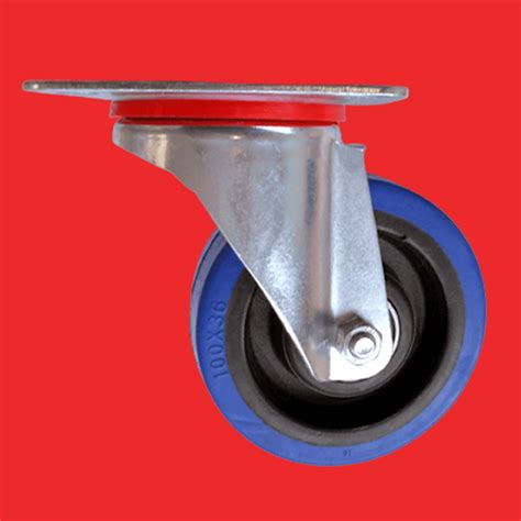 Swivel Plate Castor 80mm Blue Elastic Rubber Wheel Vartec Industrial