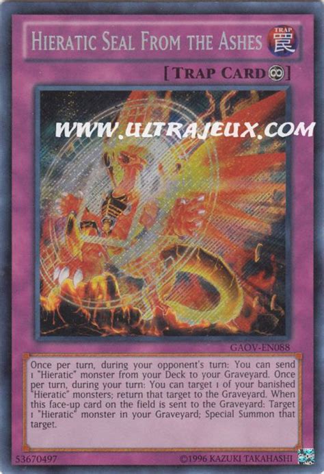 Hieratic Seal From The Ashes Gaov En088 Carte Yu Gi Oh Cartes à Lunité Anglais Ultrajeux