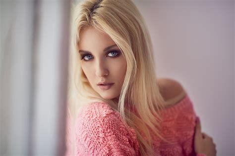 Wallpaper Women Blonde Portrait Blue Eyes X Motta