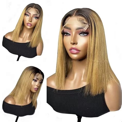 Amazon Honey Blonde Straight Short Bob 13x4 HD Transparent Lace