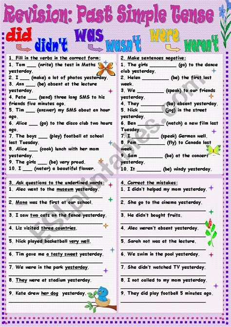 Simple Past Tense Be Worksheet