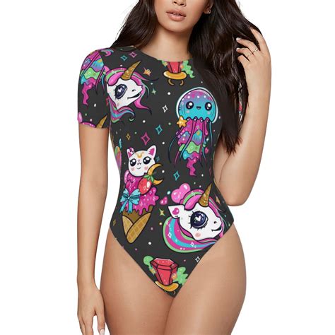 Easygdp Cat Icecream Womens One Piece Swimsuit Slim Fit Crew Neck