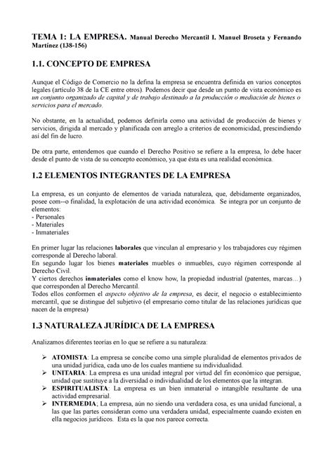 Tema La Empresa Apuntes Tema La Empresa Manual Derecho