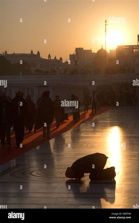 India Punjab Amritsar Golden Temple Sikh Man Praying At The