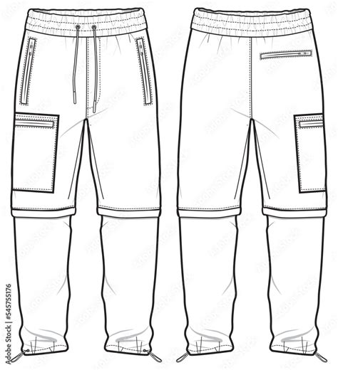 Trail Pants Bottom Flat Sketch Fashion Illustration Drawing With Front And Back View