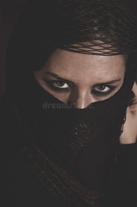 Arab Woman In Traditional Islamic Veil Burka Beautiful And Dee Stock