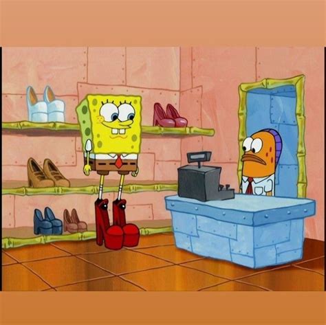 Spongebob Wearing Red Heels Meme Store Clerk Looking Confused