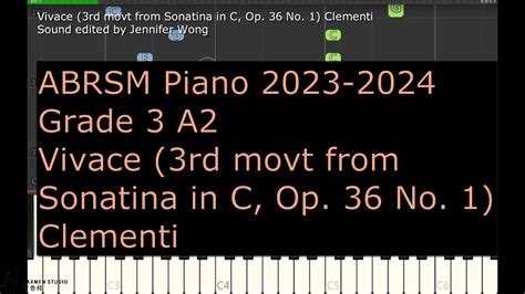 Abrsm Piano Grade A Vivace Rd Movt From Sonatina In C