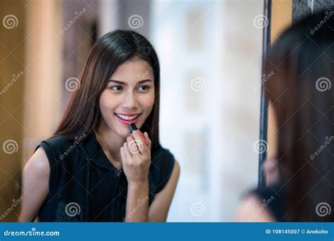 Asian Lady Makeup By Red Lipstick Stock Image Image Of People Face