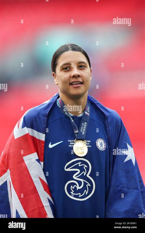 Sam Kerr of Chelsea with her winners medal during the Vitality Women's ...