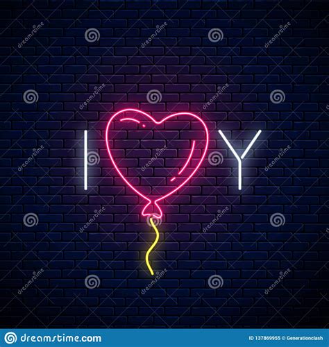 Love You Text With Heart Baloon In Neon Style Happy Valentines Day