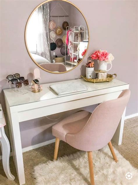 Vanity table & gold mirror- ikea malm white desk | Bedroom vanity set ...