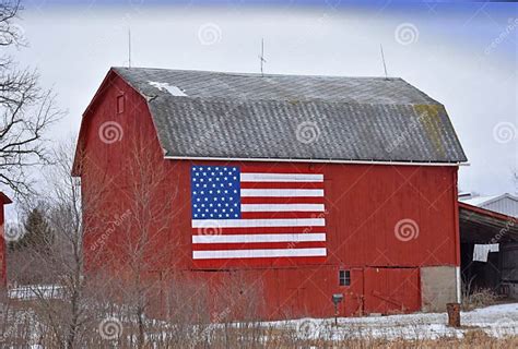 Red Barn With American Flag Stock Photo Image Of Patriotic County