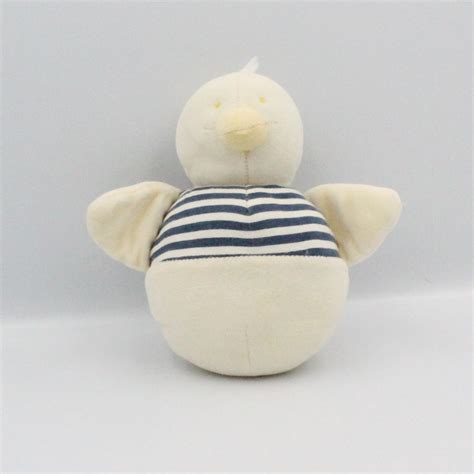 Doudou Canard Oiseau Blanc Ray Bleu