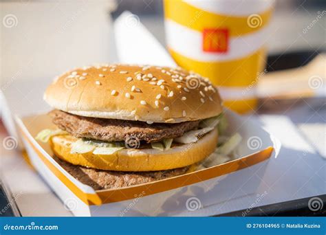 Big Mac Close Up With Paper Cup Mcdonalds Coca Cola Eating Fast Food