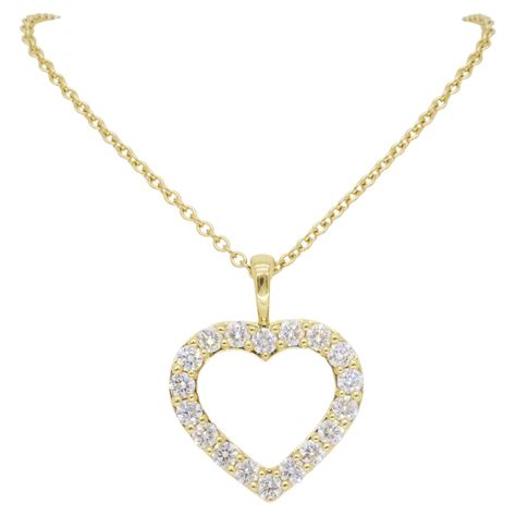 Diamond Heart 18k Yellow Gold Charm Pendant Pearl Necklace For Sale At