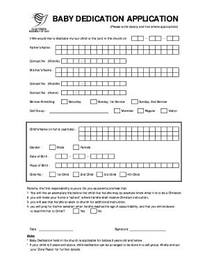 Fillable Online Gladtidings BABY DEDICATION APPLICATION Glad Tidings