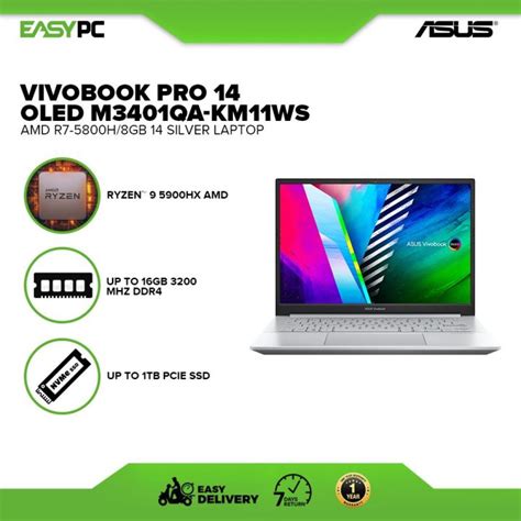 Asus Vivobook Pro 14 Oled M3401qa Km11ws Amd R7 5800h 8gb 14 2 8k Oled 1tb Ssd Amd Radeon Win11