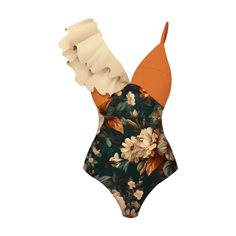 Print Floral Swimsuits Women One Piece Ruffle Swimwear 2024 Women Deep V Bikini Summer Beach