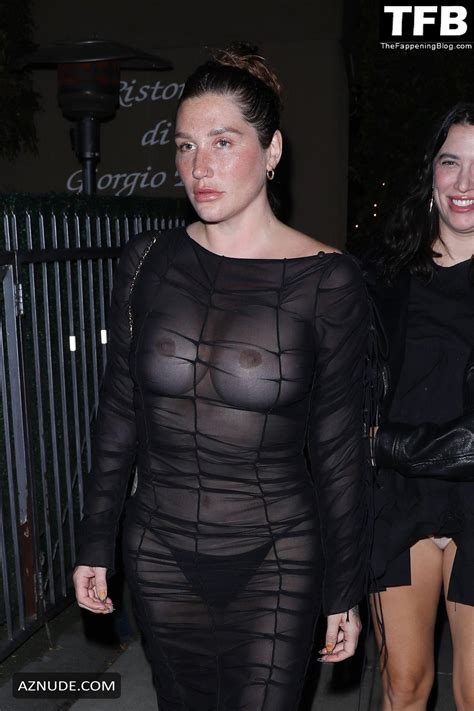 Kesha Sexy Seen Flashing Her Nude Boobs And Ass Wearing A See Through Dress At Giorgio Baldi In