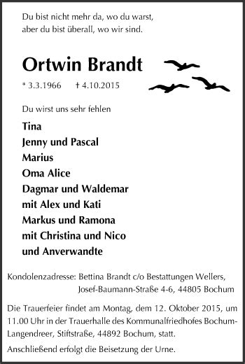 Traueranzeigen Von Ortwin Brandt Trauer In NRW De