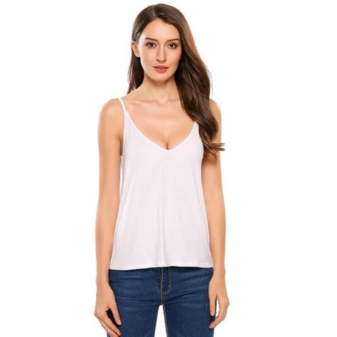 Womens Casual Loose Cotton V Neck Camisoles Cami Tank Tops S Xxl