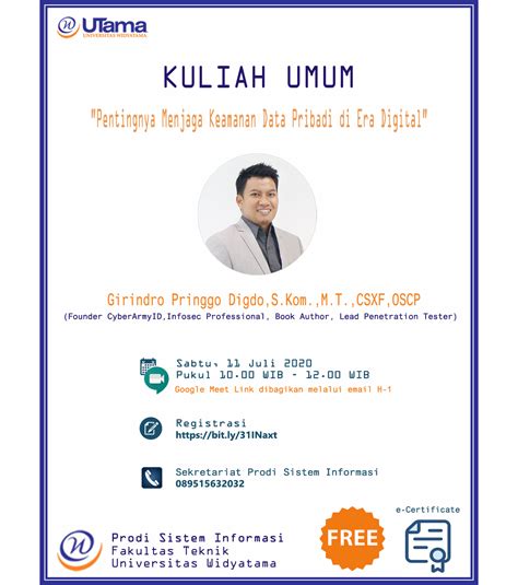 Kuliah Umum Prodi Sistem Informasi 2020 Program Studi Sistem Informasi