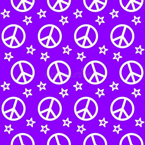 Purple Peace Sign Pattern With Stars Seamless Hippie Vector Background Bright Peaceful