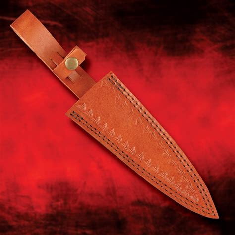 Damascus Dragons Tooth Dagger With Leather Sheath