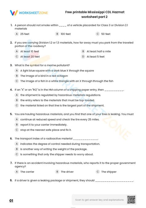 Free Printable Mississippi Cdl Hazmat Worksheet Part