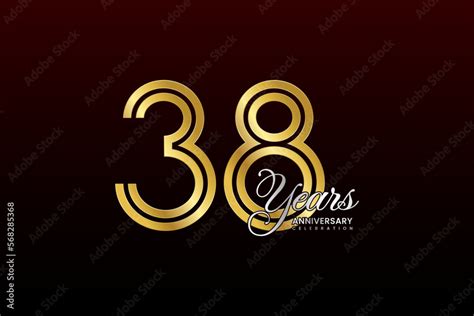 38th Anniversary Logo Design With Double Line Gold Color Numbers With