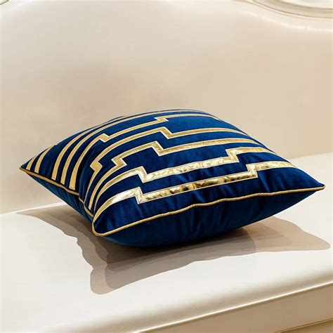 Avigers 18 X 18 Inches Navy Blue Gold Leather Striped Cushion Cases Luxury Europ Ebay