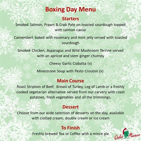 Boxing Day Menu Oakemanor Golf Club Tauntonoakemanor Golf Club Taunton