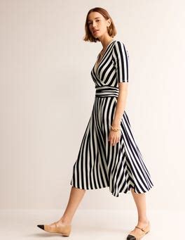 Kassidy Jersey Midi Dress French Navy Ivory Stripe Boden Eu