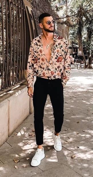 Beige Floral Long Sleeve Shirt Outfits For Men 7 Ideas And Outfits Lookastic