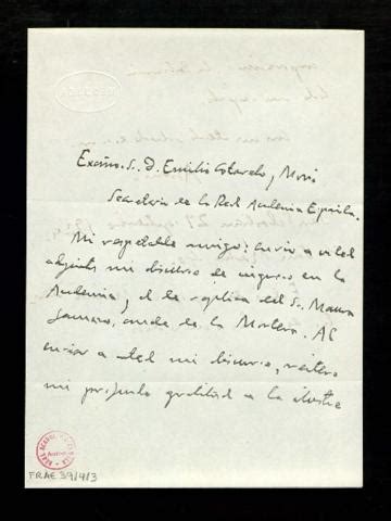 Carta de Azorín José Martínez Ruiz a Emilio Cotarelo y Mori